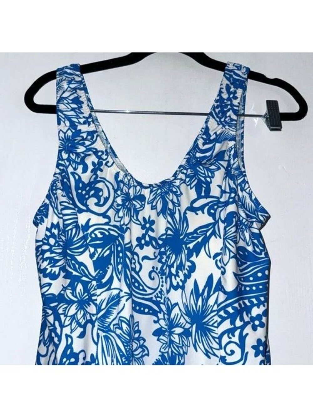 Blue & White Floral Swim Dress  L With Built-In Bikini Bottom - Picture 2 of 7